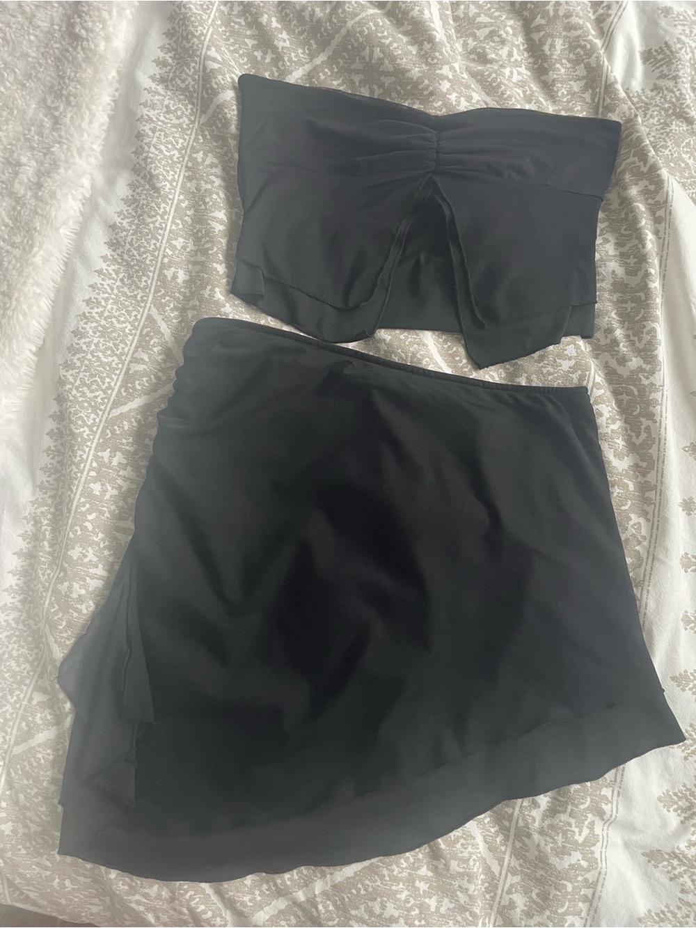 Amazon Black Strapless & Crop Top & Skirt Set Size Medium